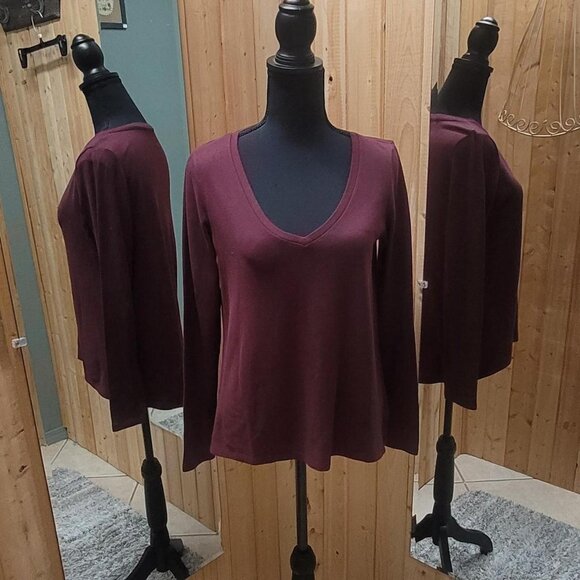 American Eagle Outfitters Tops - American Eagle Burgundy Small Petite long sleeve V-neck sweater #winterwear